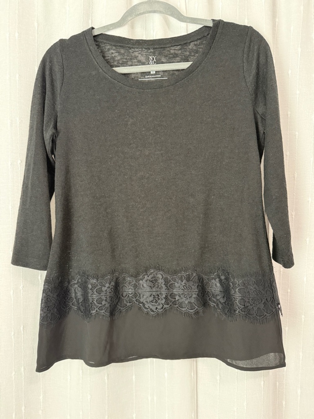 New York & Company Black Lace-Hem Tunic Top